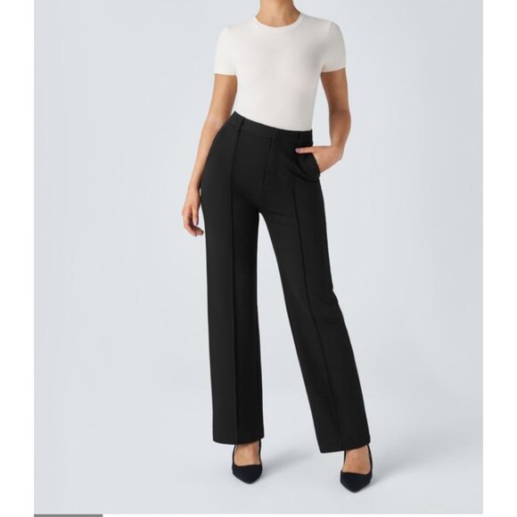 Halara Flex High Waisted Zipper Pocket Straight Leg Work Pants Sz Medium Black - Picture 13 of 16